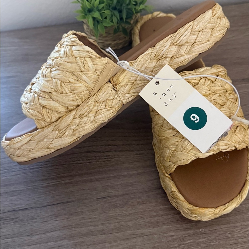 Women's Casey Braided Raffia Platform Slide Sandals - A New Day™ Beige - Picture 4 of 5